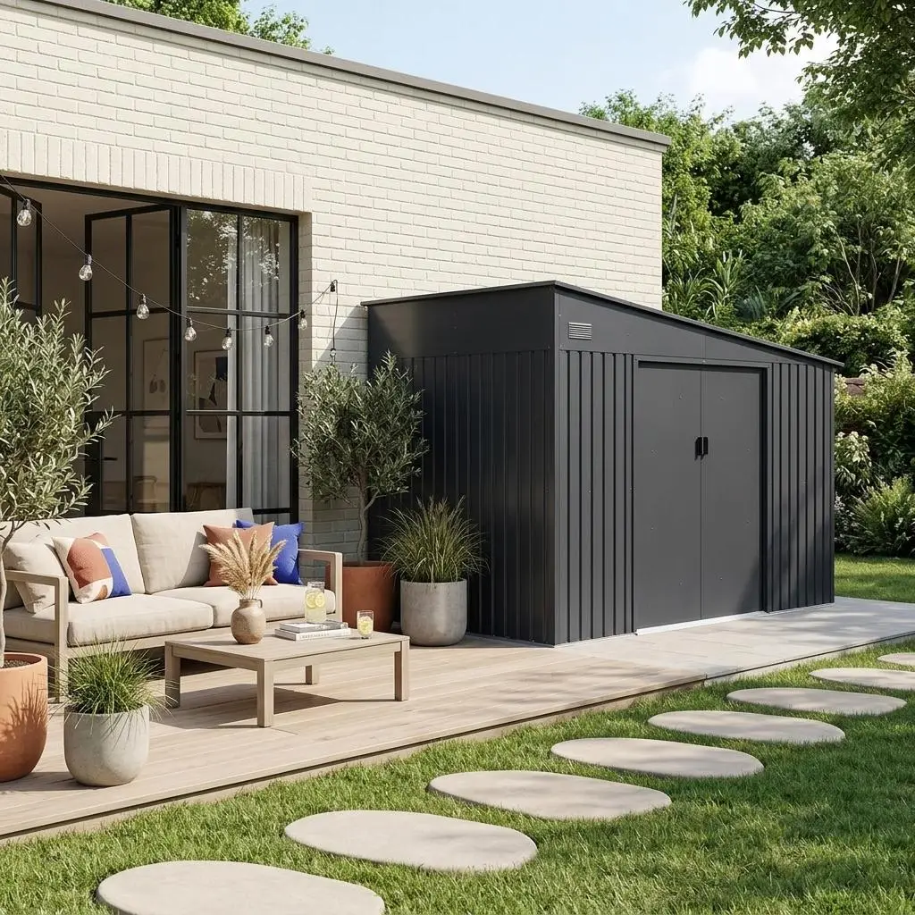 Abri de jardin adossable acier galvanisé 11,01 m² avec kit d'ancrage